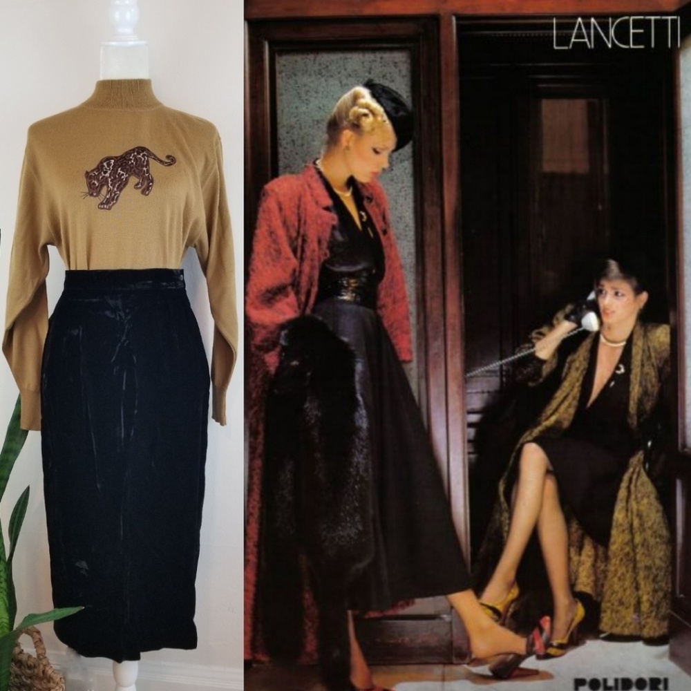 VTG 60s Lancetti Italian Couture Velvet Skirt